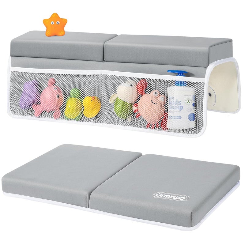 URMYWO Bath Kneeler and Elbow Rest Pad Set - 1.5" Thick Baby Bath Kneeler Pads with Toys Organizer, Anti-Slip Cozy Knee & Arm Support Bathtub Mat, Quick Dry Kneeling Pad for Baby Bath Time - Image 1